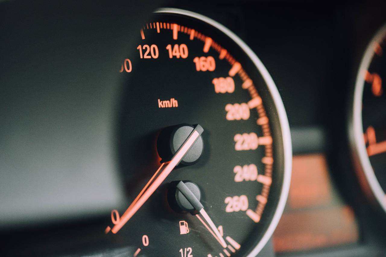 Red Speedometer for fast car