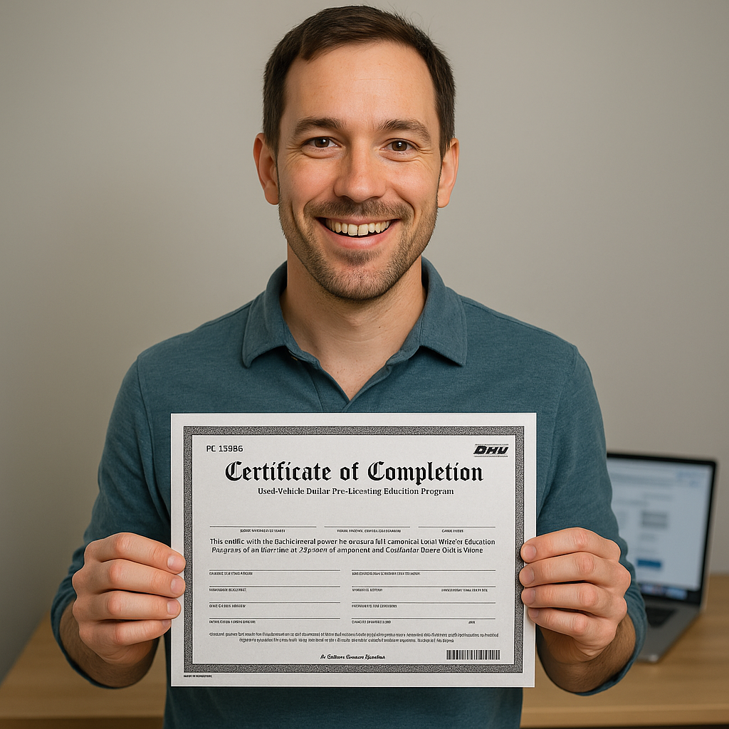 Student Holding certificate of completion