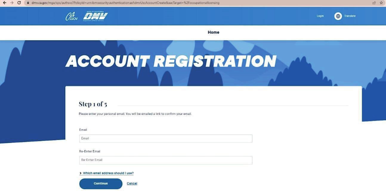 Create an account link on the MyDMV portal
