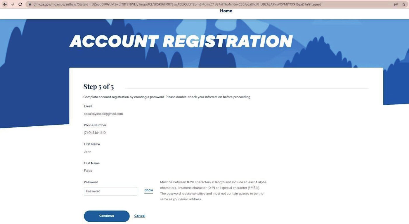 Creating a password for your MyDMV account