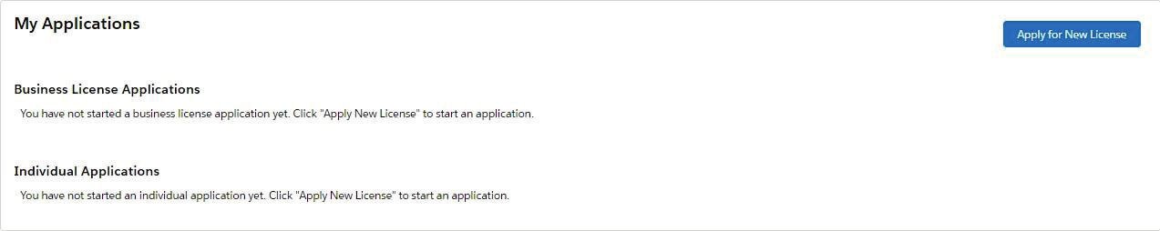Business type selection options in the DMV portal