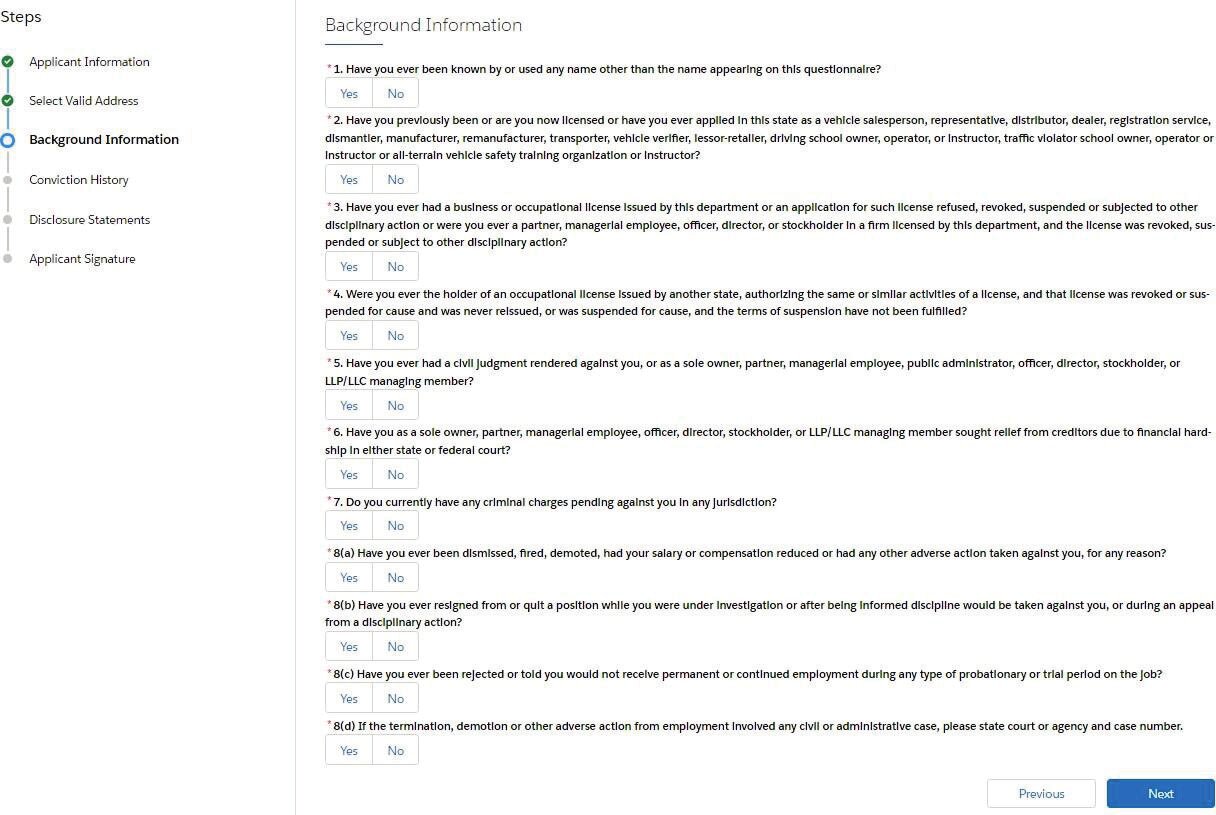 Background questions portion of the OL 29B