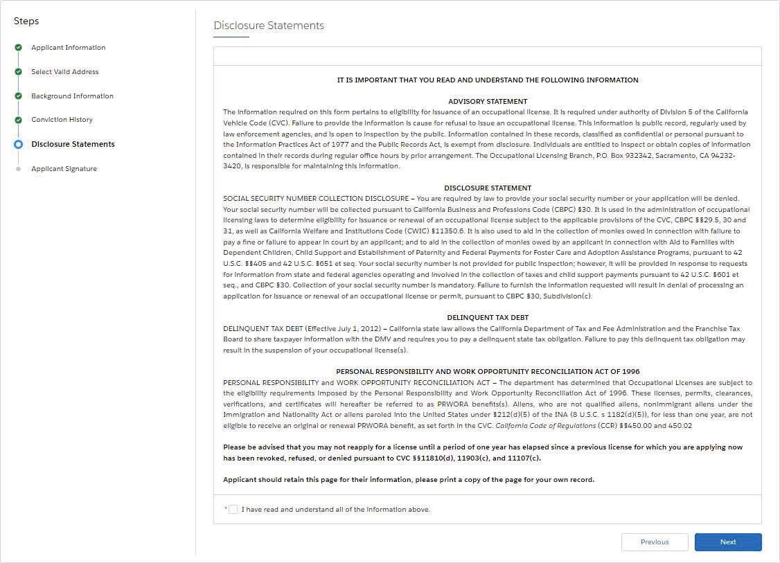 Disclosure and electronic signature portion of the OL 29B