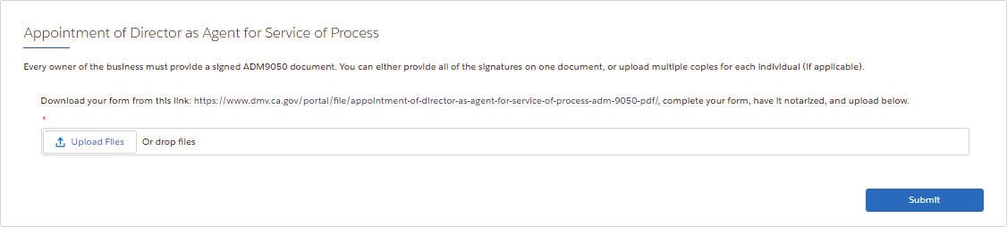 ADM 9050 Agent of Service of Process form
