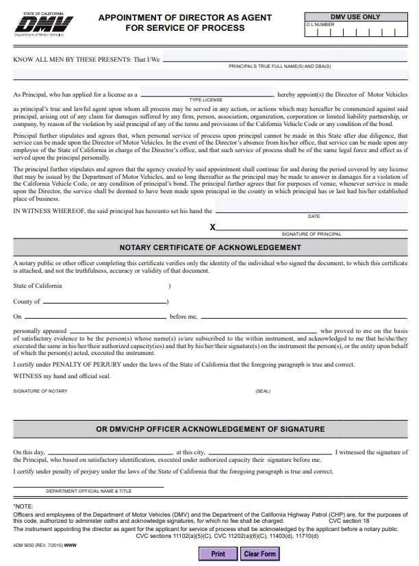 DMV 8016 Request for Live Scan Clearance Receipt form