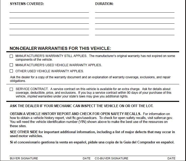 Buyers Guide warranty coverage columns