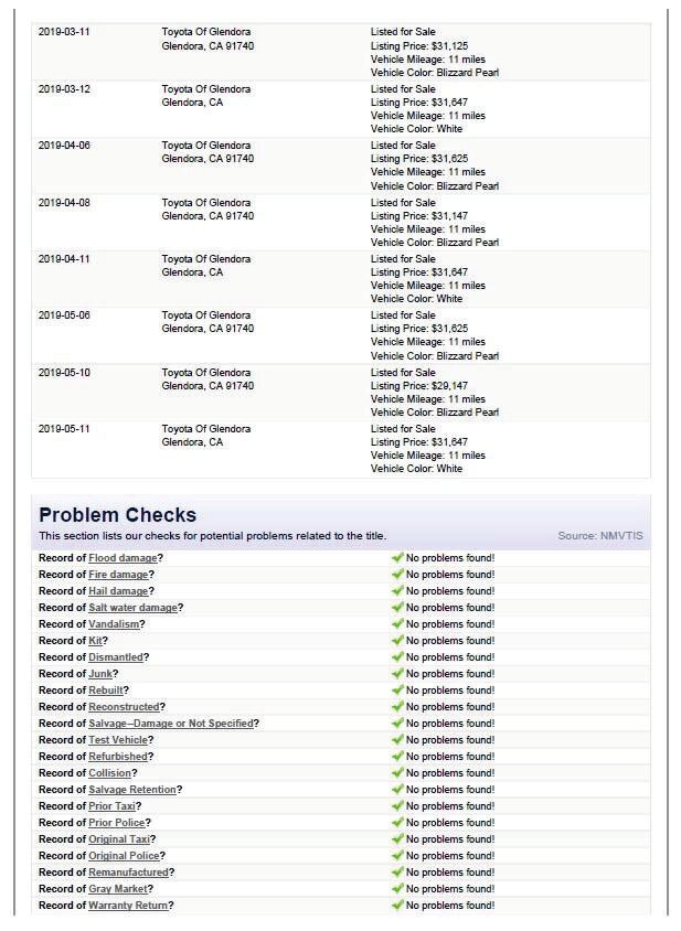 NMVTIS vehicle history report example