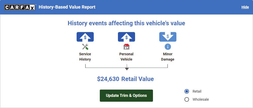 Carfax vehicle history report example