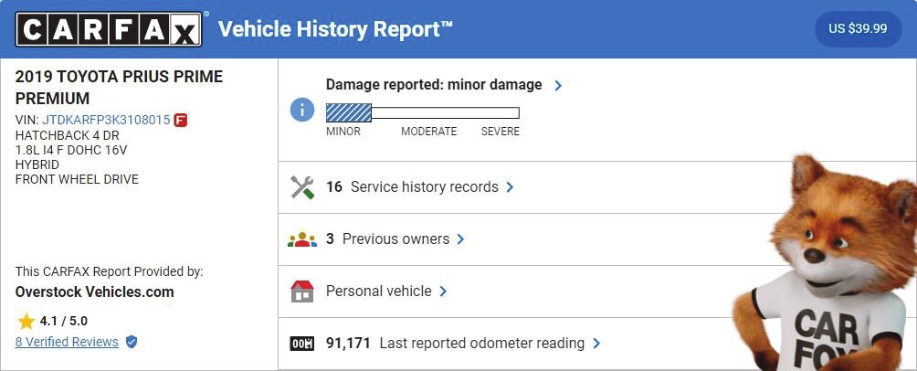 Carfax vehicle history report example