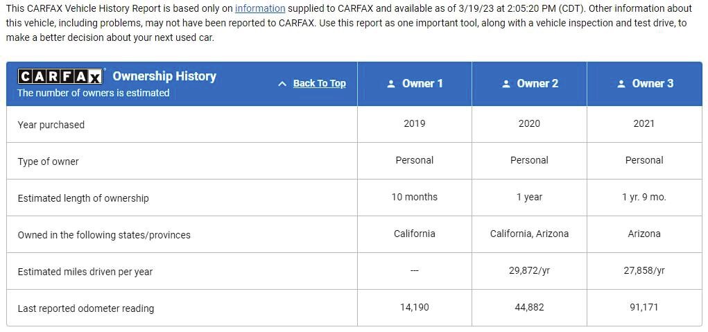 Carfax vehicle history report example