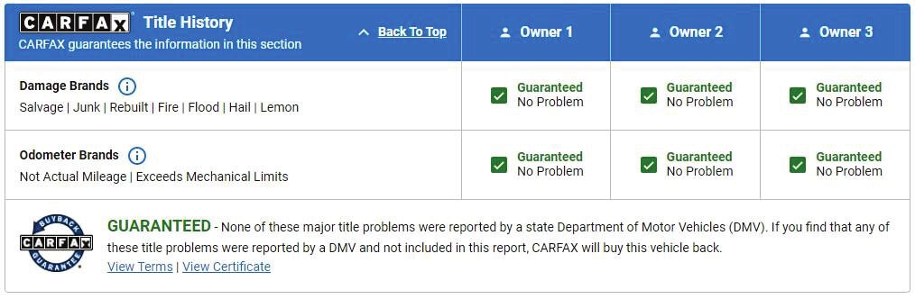 Carfax vehicle history report example