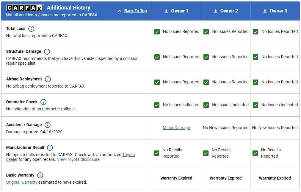 Carfax vehicle history report example