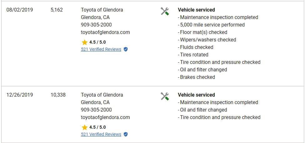 Carfax vehicle history report example