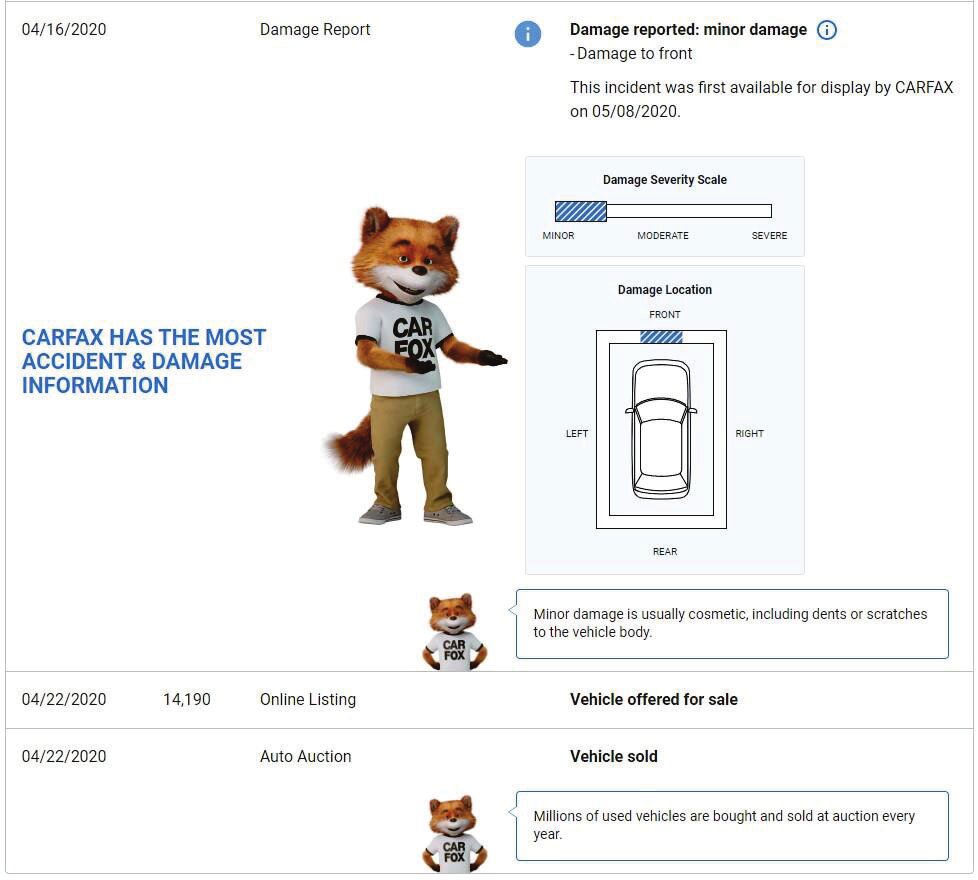 Carfax vehicle history report example