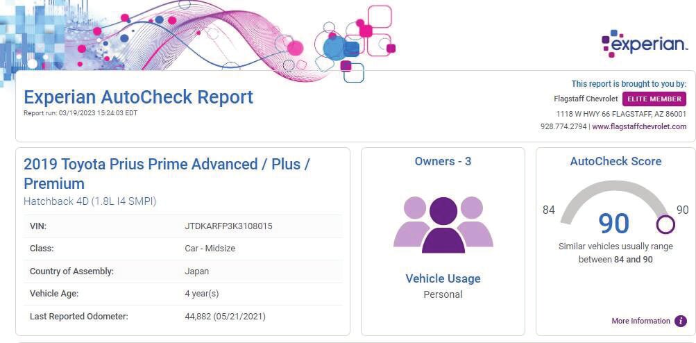 AutoCheck vehicle history report example