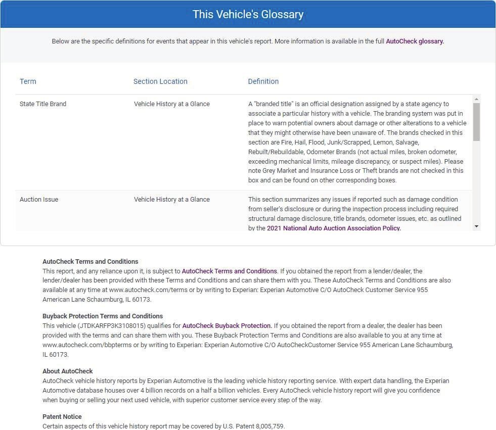 TrueFrame vehicle inspection report example