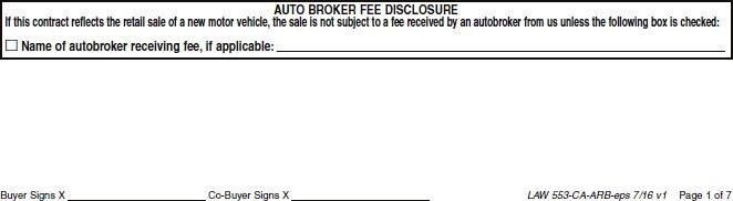 Auto Broker disclosure on the conditional sales contract