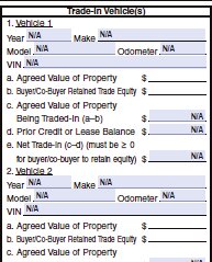 Trade-in vehicle section of the conditional sales contract