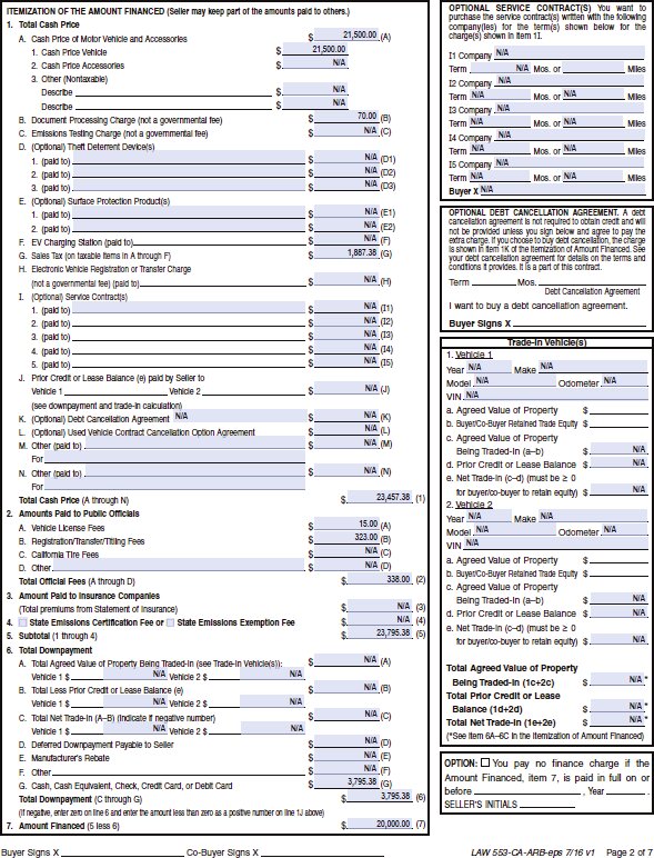 Second page of a conditional sales contract example